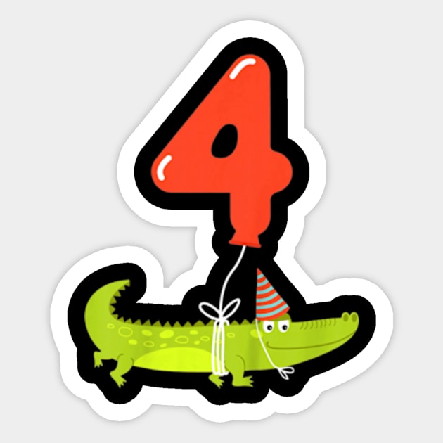 Kids 4th Birthday Shirt  4 Year Old Alligator Crocodile Sticker by AstridLdenOs